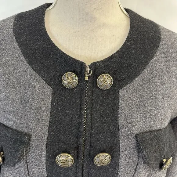 VTG Moschino Cheap and Chic Gray Wool Cropped Jacket Size 10 US Military